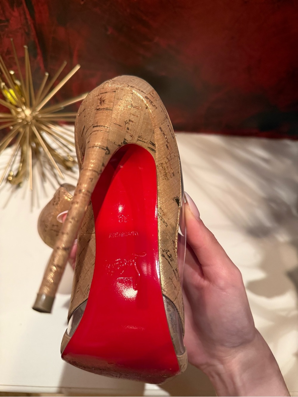 Christian Louboutin Nude Metallic Pointed-Toe Pumps with Clear Panels - Picture 3 of 5